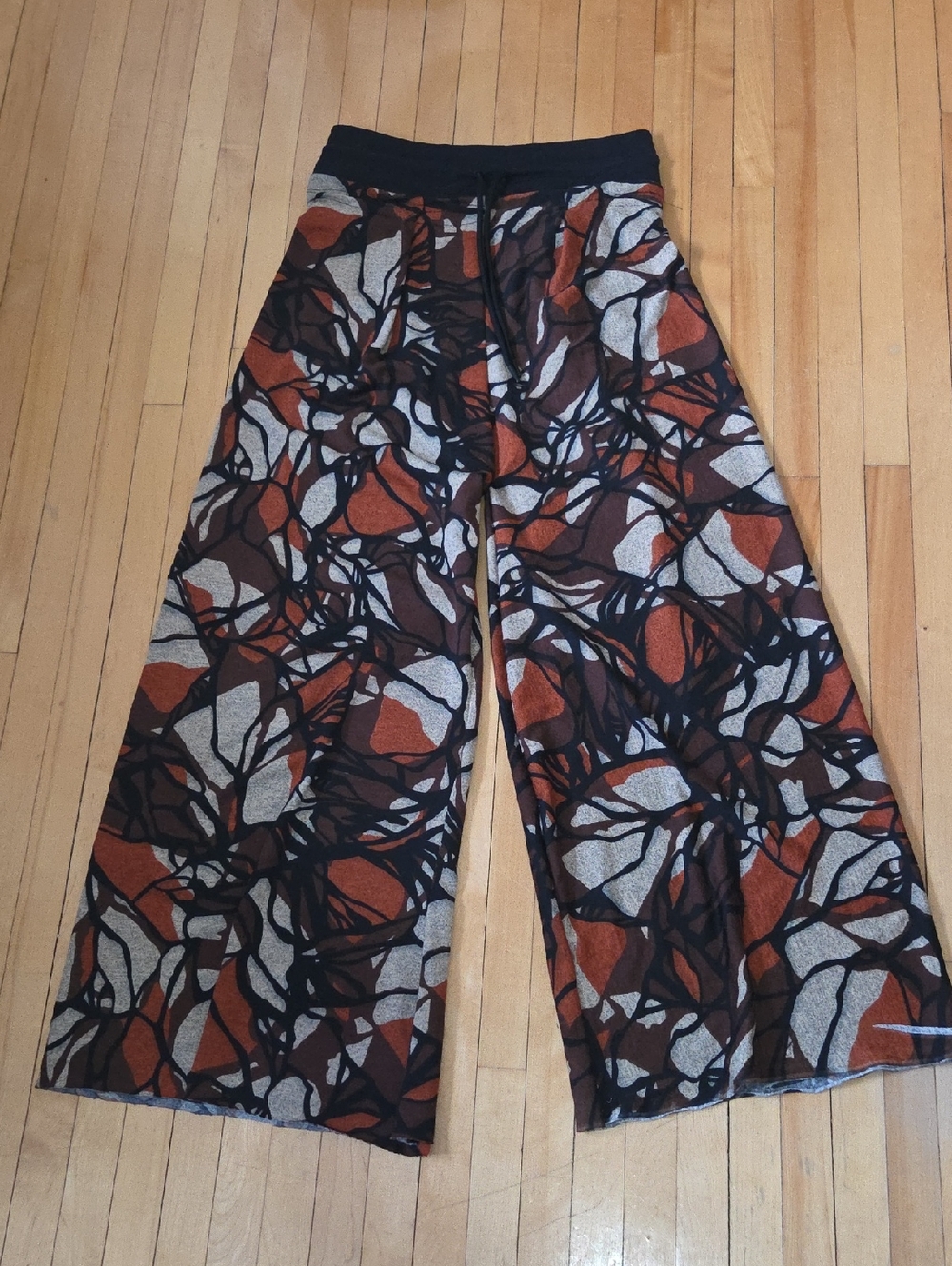 Curated Chaos By Chan - Wide Leg Patterned Lounge Pants - Black, Rust & Cream